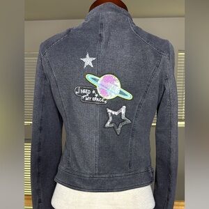 Biker Motorcycle Jacket Small Gray Lightweight Stretch Figure Flattering